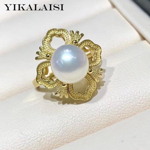 YIKALAISI 925 Sterling Silver Rings Jewelry For Women 8-9mm Round Natural Freshwater Pearl Rings Wholesales