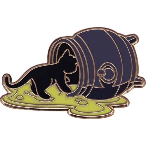 Spilled Cauldron Glow Pin Witch Black Cat Brooch Wizard Witch Accessory