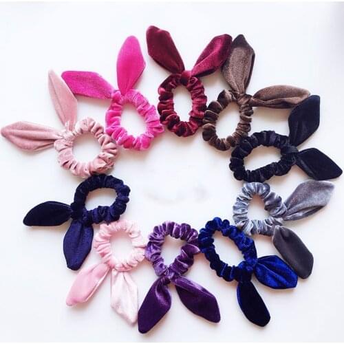 New Velvet bow Hair Scrunchies Girls/Women velvet Bunny Ear Knot Bow Hair Bands Rabbit Ear Hair tie Ponytail Hair Accessories