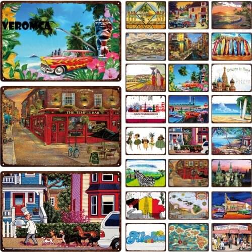 Usa Tin Sign New York Hawaii Vintage Metal Sign Love Car Retro Plates Plaque Sign Metal Wall Poster for Garden Home Room Decor