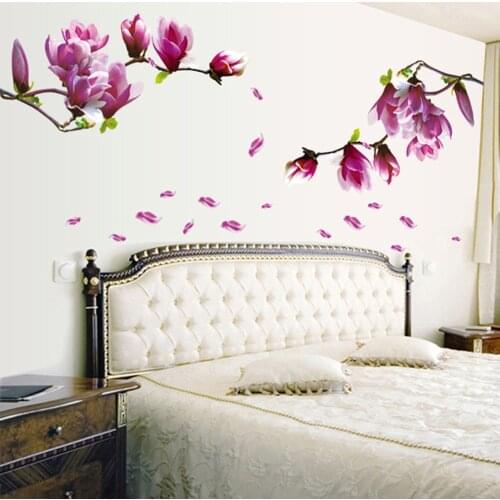 1pc 3d Fresh Nature Purple Magnolia Flower Wall Sticker Bedroom Parlor Wall Stickers Home Decor Living Room Paper Sticker Decal