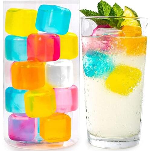 10 Pcs PE Reusable Cubes Colorful Chilling Squares Stones Filled With Pure Water Non Diluting Ice Cubes Easy To Chill Beverage