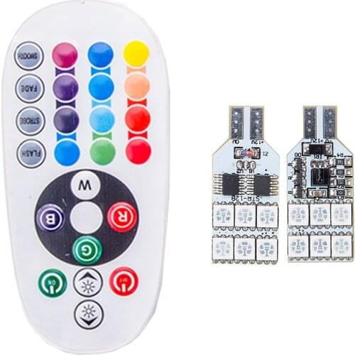 2xT10 5050SMD RGB 194 168 W5W Car Reading Wedge Light interior Lamp 12LED 16 Colors LED Bulb With Remote Controller Flash/Strobe