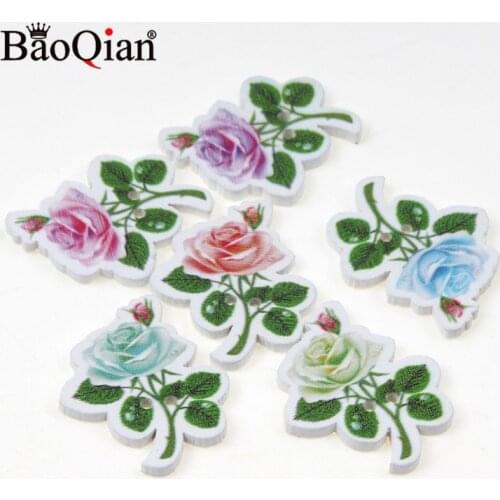 30pcs 2 Hole Random Colors Natural Print Wooden Flower Buttons Sewing Buttons Scrapbook DIY Craft Wooden Buttons 25x30mm