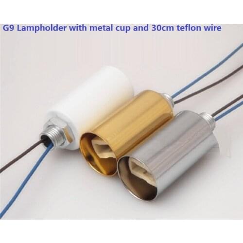 4pieces/lot gold/chrome G9 lamp base, candle lamp holder with 22x40mm metal cup and 30cm fep wire lighting accessories