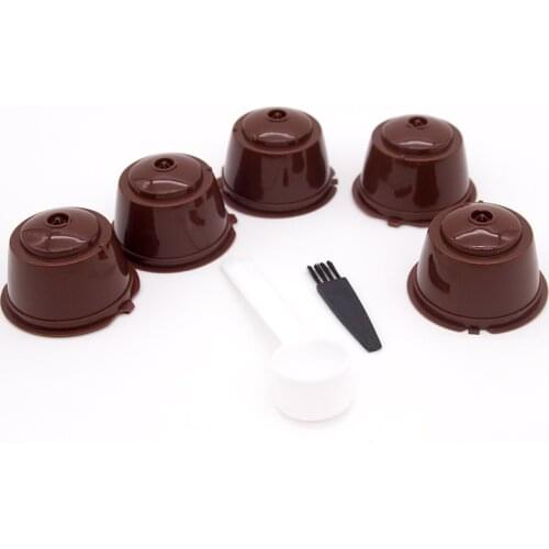 5PCS Coffee Filter Reusable Refillable Coffee Capsule Filters with Spoon Brush Kitchen Dolce Gusto Coffee Accessories