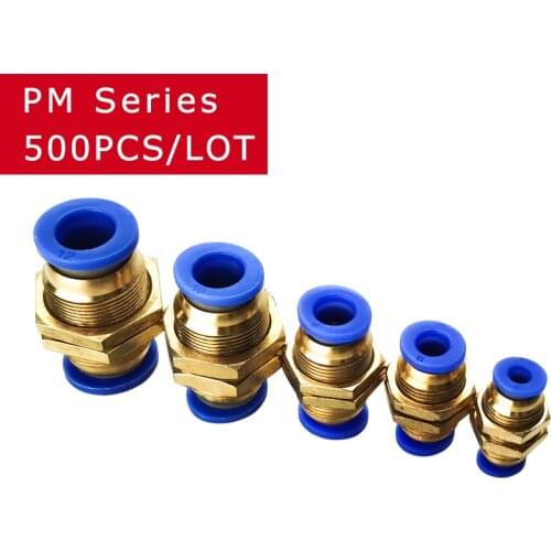 500PCS PM Straight Bulkhead Union 4-12mm OD Hose Plastic Push In Gas Quick Connector Air Plumbing Pneumatic Fitting