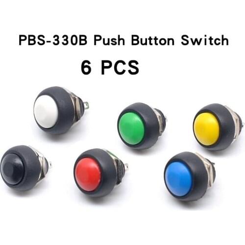 6Pcs PBS-33b 2Pin Mini Switch 12mm 12V 1A Waterproof momentary Push button Switch since the reset Non-locking