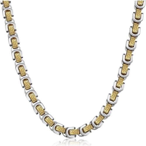 8mm Mens Womens Necklace Byzantine Box Link Chain Yellow Gold Silver Color Stainless Steel HEAVY 18-24inch LKN331