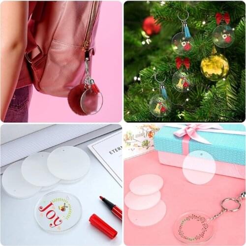 831A Acrylic Round Shape Keychain Blank Transparent Ornament Pendants and Keychain Tassels Jump Ring Set for DIY Craft