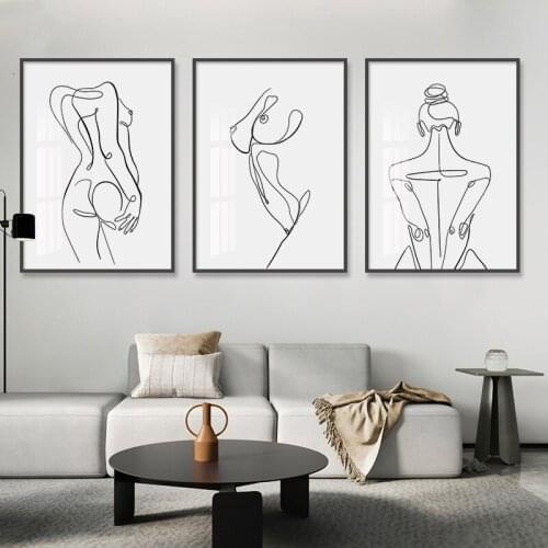 Abstract Line Black White Canvas Poster Girl Print Modern Home Decor Wall Art Painting Wall Pictures for Living Room