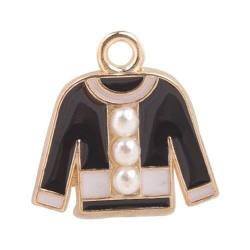 FREE SHIPPING 20PCS Black White Enamel Dress Golden Charms