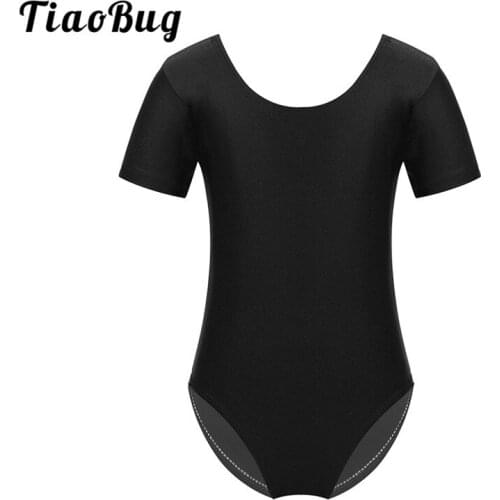 TiaoBug Kids Girls Basic Solid Color Ballet Leotard Short Sleeve Stretchy Gymnastics Leotard Sports Bodysuit Children Dance Wear