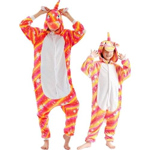 Flannel Children Pajamas Set Winter Hooded Animal Unicorn Stitch Totoro Kids Pajamas For Boys Girls Sleepwear Onesies Homewear