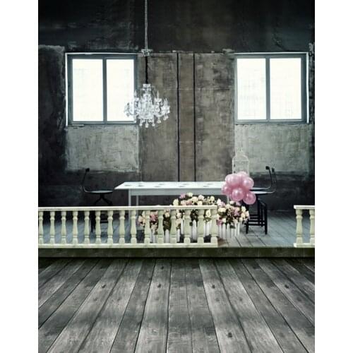 Wooden Floor Vintage Room Balloon Flowers Photography Backdrops Photo Props Studio Background 5x7ft