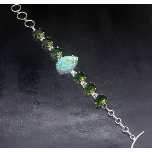 Gemstonefactory Jewelry Big Promotion Single Unique 925 Silver Dichroic Glass Peridot Lady Women Charm Bracelet 20cm 20213290