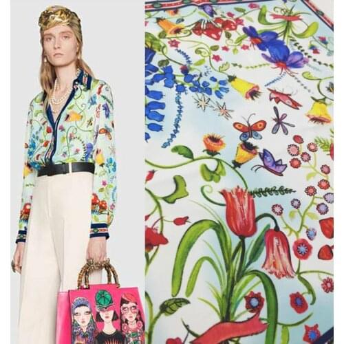 Italy D Brand High-end Hand-painted Floral Shirt Skirt Printed Fabric Spring and Summer Fabrics for Sewing Cloth Per Meter