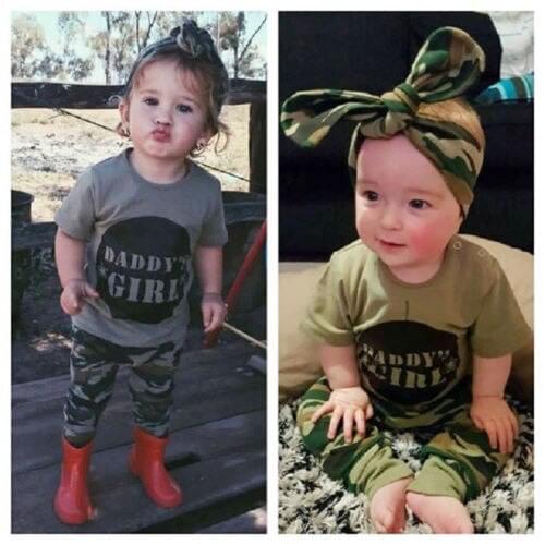 Camouflage Baby DADDYS Boys Girls Clothes Newborn T-shirt Tops Pants Outfits Set Clothes Casual
