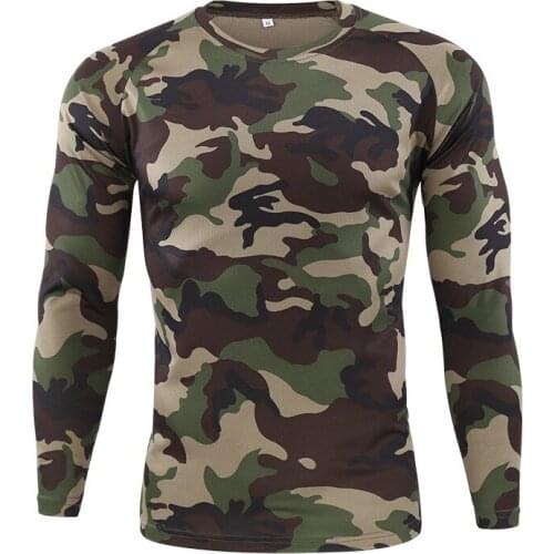 Long Sleeve Camouflage T-shirt Outdoor Quick Dry Hiking Military Tactical T-Shirt Mens Hunting Camping Shirts Brand Clothing
