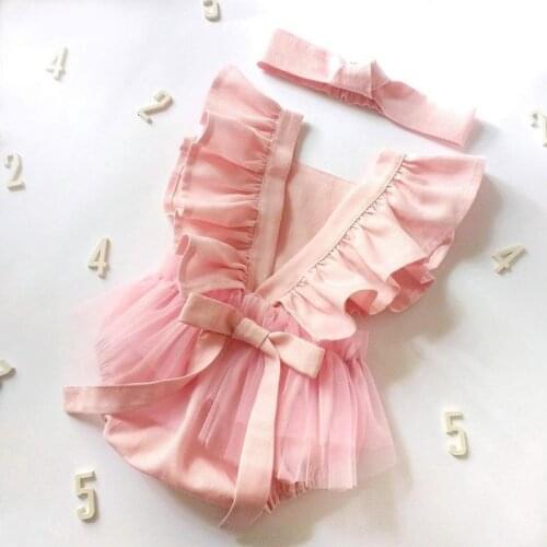 Princess Infant Girls Romper Lace Tutu Baby Infant Girls Summer Clothes Bodysuit+Headband Infant 0-12 Months Clothing Baptism