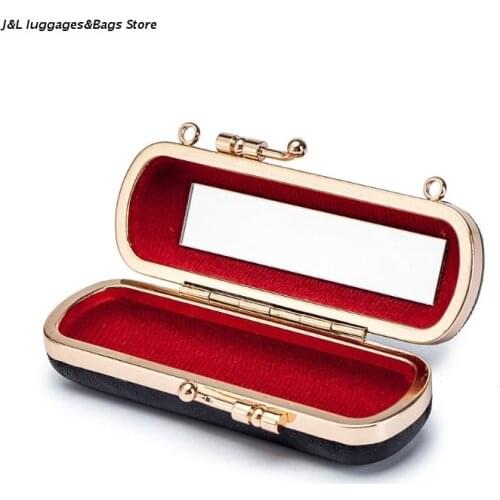 M68C Mini Lipstick Case Holder Faux Leather Organizer Bag with Mirror Detachable Chain Travel Crossbody Shoulder Makeup Cosmetic