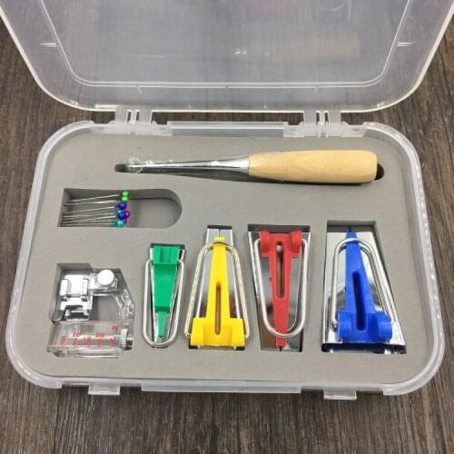 16 Pieces Fabric Bias Tape Maker Kit Set in Case for Sewing & Quilting Awl and Binder Foot Sewing Craft Tools Accessories
