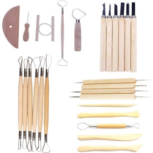 Wooden Handle Pottery Ceramics DIY Tools Set 6PCS Wood Handle Wax Pottery Clay Sculpture Carving Tool DIY Craft Set