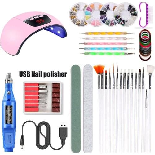 New Hot 45W USB Smart Induction Nail Manicure Lamp UV Lamp Nail Polishing Machine Nail Drill Tool Set SMR88