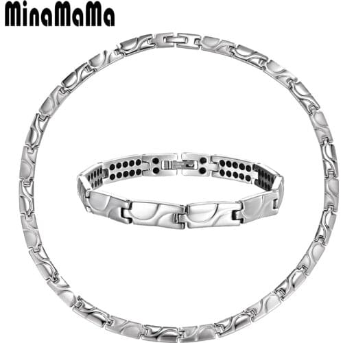 New Stainless Steel Jewelry Set For Women Boys Healthy Arthritis Therapy Energy Magnetic Necklace Bracelet Sets