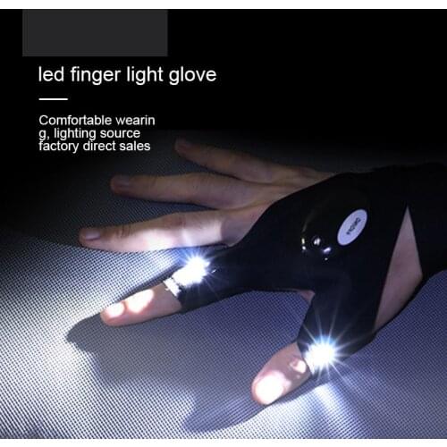 LED Outdoor Flashlight Fishing Gloves Half-finger Gloves with Light Lighting Night Fishing Wild Camping Left Right Hand Dropship