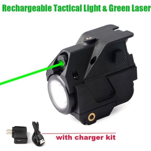 Rechargeable Glock 17 Pistol LED White Light and Green Laser Hunting Rifle Weapons Light Aiming Laser Pointer fit Picatinny Rail