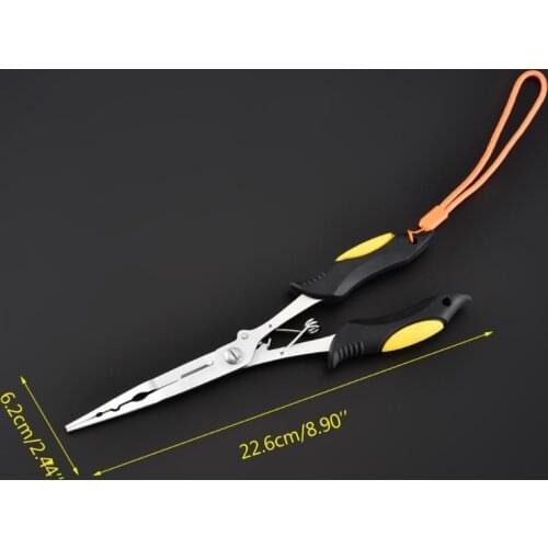 Long Nose Fishing Pliers Fish Hook Pliers Hook Remover Split Ring Pliers Scissor with Lanyard for freshwater Saltwater