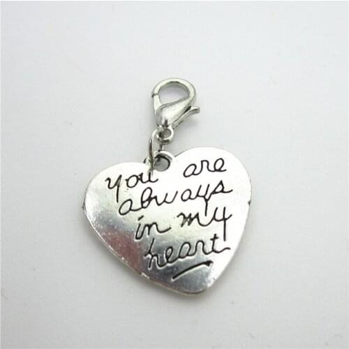 New 20pcs/lot Silver In My Heart Dangle Charms Lobster Clasp DIY Bracelet Necklace Pendants Jewelry Hanging Charms