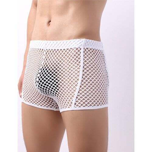 Hot Boxershorts Men Gay Mesh Fish Net Transparent Sexy Lingerie Boxer Underwear New