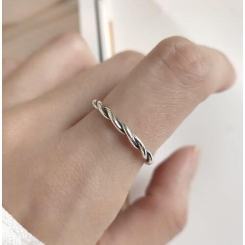 Thin Retro Vintage Authentic S925 Sterling Silver Jewelry Retro Twisted Roped Rope open ring Adjust High quality J459