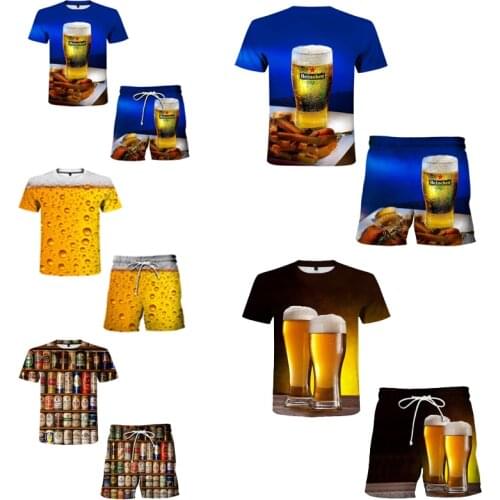 Street Popular Summer Beer Series Mens Casual Suits Hip-Hop Cool Couple Sports Short-Sleeved Suit Men Quick-Drying Clothing