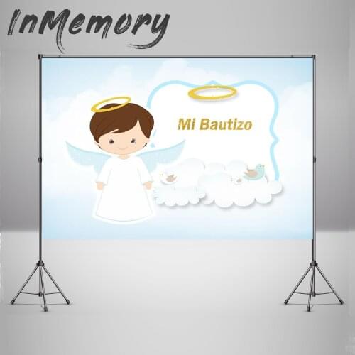Light Blue Sky Twins Angel Mi Bautizo Baby Shower Photocall Baptism Communion Custom Photo Studio Backdrops Backgrounds Vinyl