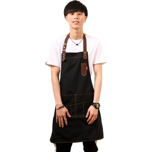 Denim Canvas Apron Coffee Shop Teacher Painting Cotton Kitchen Men And Women Bib Apron Barber Work Smock Haircut