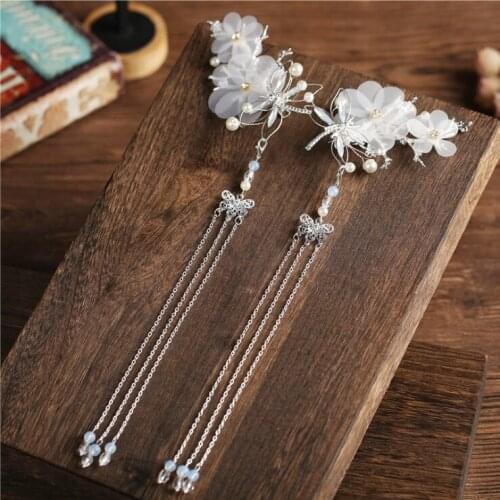 1 Pair Butterfly flower Long Tassel Step Shake Hairpin Hair Clip Wedding Hair Jewelry Headpieces for Women Chinese Hanfu Dress