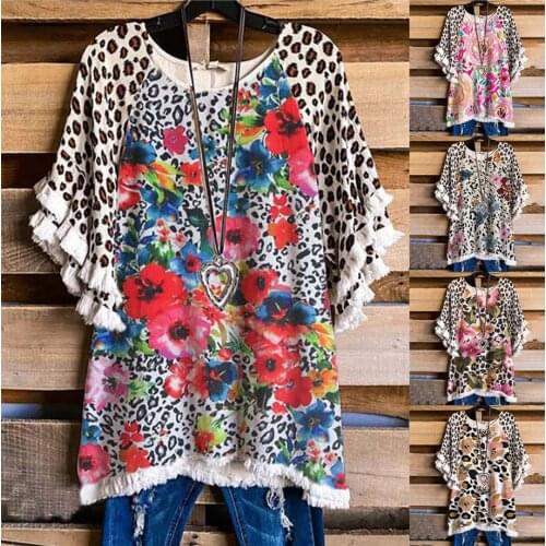 Woman Tshirts Loose Leopard Print Floral 2020 Women Fashion Clothing Tops Tees Casual Blouse Short Sleeve T-shirt Women Clothing