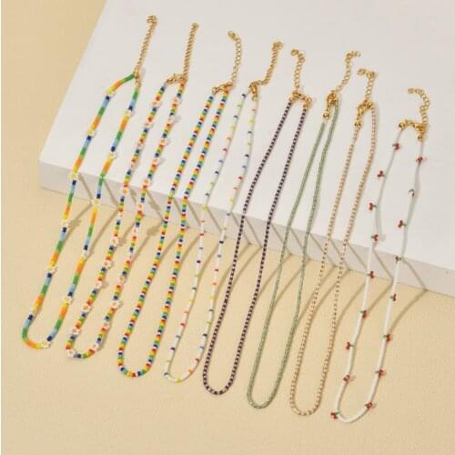 ZMZY Hot New Miyuki Bead Flower Necklace Multicolor Choker Necklace Simple Cute Strand Daisy Colorful Women String Collar Gift