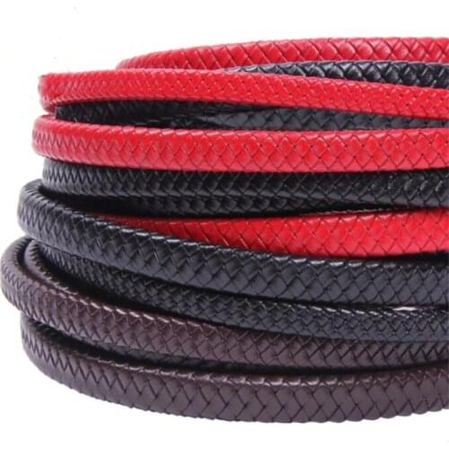 1m 10x5 12x6mm Flat Braided Genuine Leather Cord Black Coffee Cow Leather Cords String Rope Bracelet Findings DIY Jewelry