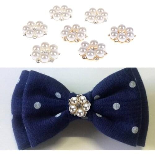 10pcs Flower Rhinestones Buttons Pearl Button Clothing DIY Alloy Diamond Crystal Bow Accessories Garment Decorative