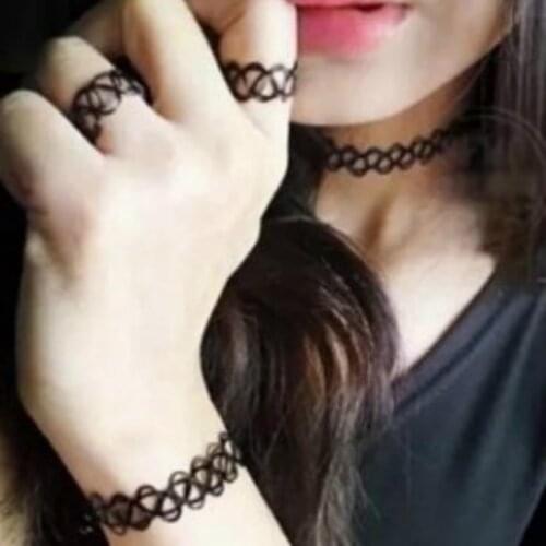 2017 3pcs Black Vintage Choker Stretch Tattoo Set Gothic Punk Elastic Chocker Chokers Necklaces Choker collares Collier Femme