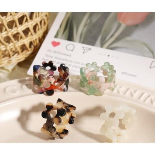 2021 New Vintage Colourful Plum Resin Acrylic Rhinestone Irregular Square Rings Set for Women Jewelry Travel Gifts