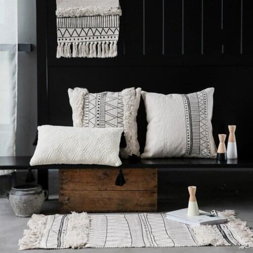 45x45cm cojines decorativos para sofa Morocco geometric black and white tufted tassel pillowcase christmas pillow case