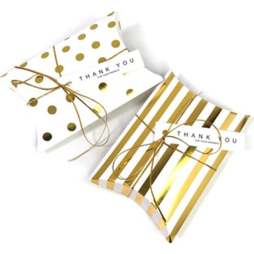50pcs DIY Big Size Candy Boxes Kraft Gold Dot Paper Pillow Shape Candy Bag European Gift Package Birthday Christmas Party Favor