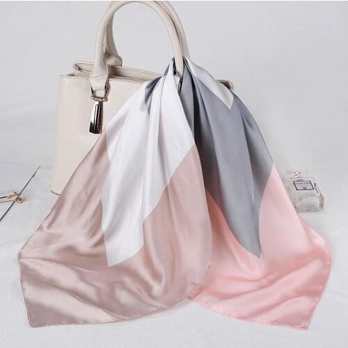 70*70CM Solid Silk Square Neck Scarf Womens Foulard Hair Band Neckerchief Head Scarves Bandana Shawls Lady Wraps Pashmina