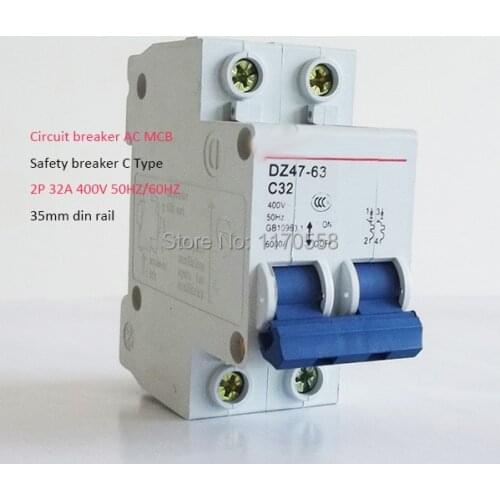 2P 32A 230/400v 50HZ/60HZ Mini Circuit breaker MCB C45 C type