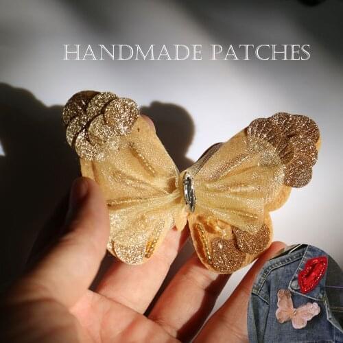 DIY Handmade Rhinestone beaded Patch for clothing Embroidery Sequins cup butterfly patches for bags decorative parches applique